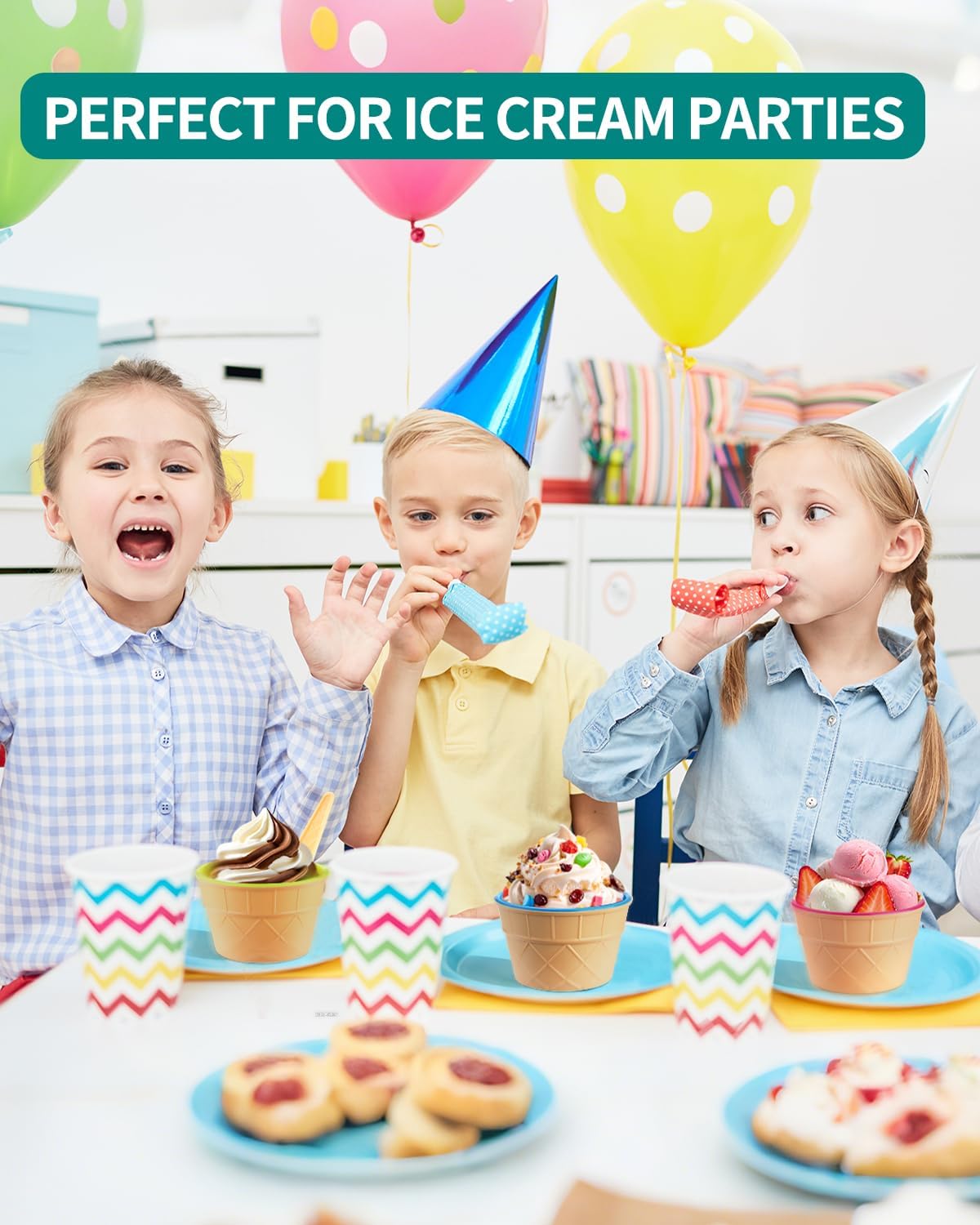 24 Pack Set, Frozen (24) Tellshun Ice Cream Bowls and Spoons Yogurt Cups with Spoons Durable Plastic Candy Color Cute