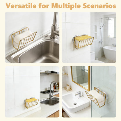 blueden Kitchen Sink Suction Holder for Sponges,Soap,sink strainer, sink stopper.Food Graded Stainless Steel,No Drilling,Wall Mounted Soap Holder Soap Tray Bar Holder for Bathroom & Kitchen,Gold.