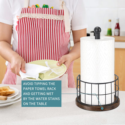 YINMIT Wood Paper Towel Holder Countertop, Farmhouse Paper Towel Holder with Heavy Duty Base, Wooden Paper Towel Holders, Paper Towel Holders for Kitchen, Fits Standard and Large Size Rolls