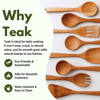 Solange & Frances Teak Wooden Utensil Set. Premium Cooking Utensils, and Non Toxic Cooking Utensils. Unique Gift for Women, Gift for Mom, Gifts for Grandma, or Gifts for Women Who Have Everything