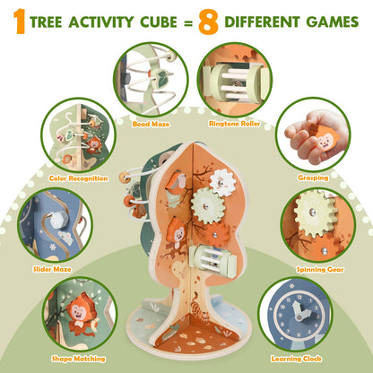 Joyreal Montessori Toys for 1 Year Old - 8-in-1 Wooden Activity Cube, Montessori Baby Activity Center for 1+ Year Old, Educational Toy for Toddlers, Ideal Gift for Boys and Girls with Seasonal Theme