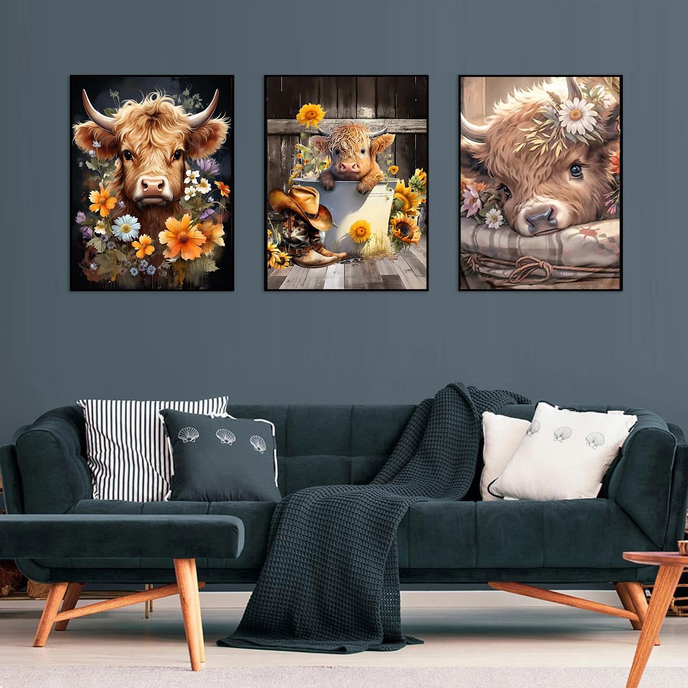 Axquilon Diamond Art Kits for Adults - 3 Pack Highland Cow Diamond Painting Kits for Adults, 5D Round Full Drill Cow Gem Art, Paint by Diamonds Pictures DIY Crafts Kits 12x16inch
