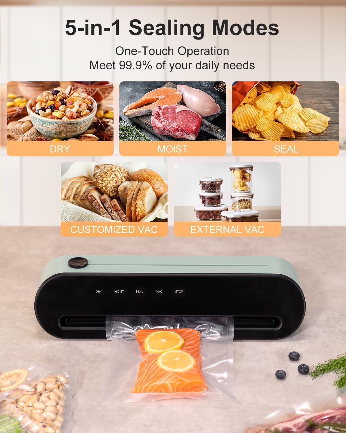 CROWNFUL Vacuum Sealer Machine - Automatic One Touch Food Sealer with Built-in Cutter, 1 Bag Rolls & 5 Bags