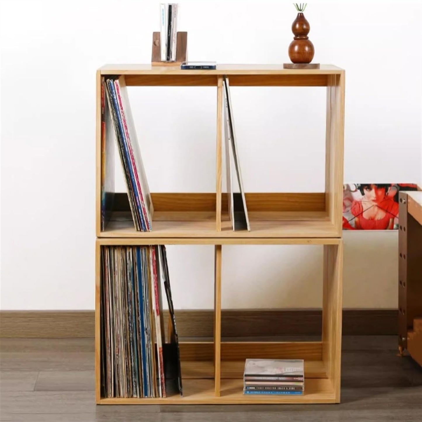 uP9sF2mD DVD Shelf Organizer Vinyl Record Holder - Tabletop Storage Display Shelf Stackable Wooden LP Cabinet Stand CD Storage Rack