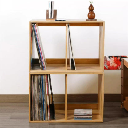 uP9sF2mD DVD Shelf Organizer Vinyl Record Holder - Tabletop Storage Display Shelf Stackable Wooden LP Cabinet Stand CD Storage Rack