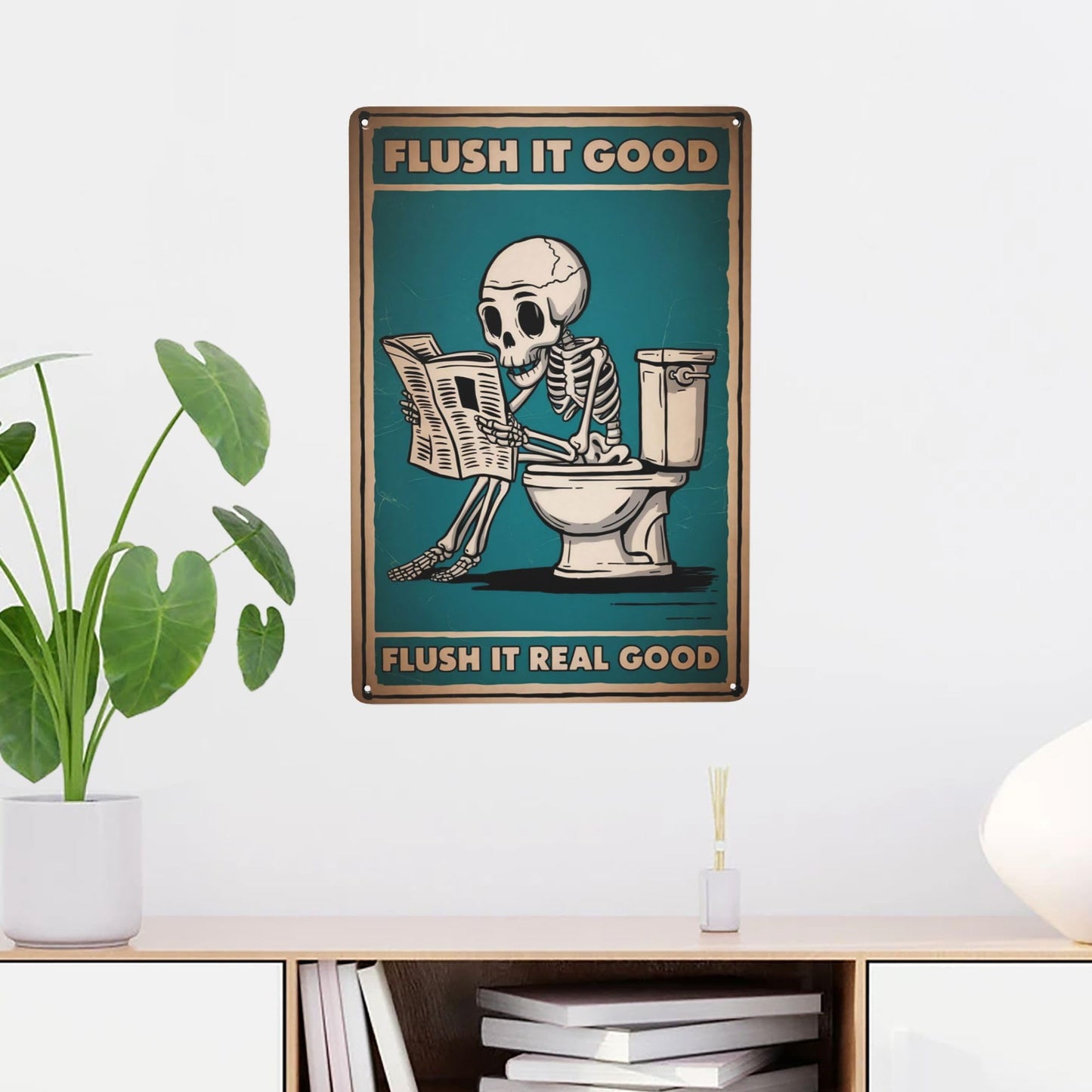 8x12 Inch Metal Sign Skeleton Flush It Good Bathroom Humor Retro Farmhouse Wall Decor For Guest Bathroom Powder Room Laundry Nook And Farmhouse Restroom Walls