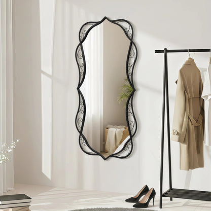 Besdomus Large Bathroom Black Mirror: 30"x60" Scalloped Modern Long Full Length Vanity Wall Mirror - Farmhouse Decorative Vertical or Horizontal Hanging for Living Room/Bathroom/Hallway/Bedroom