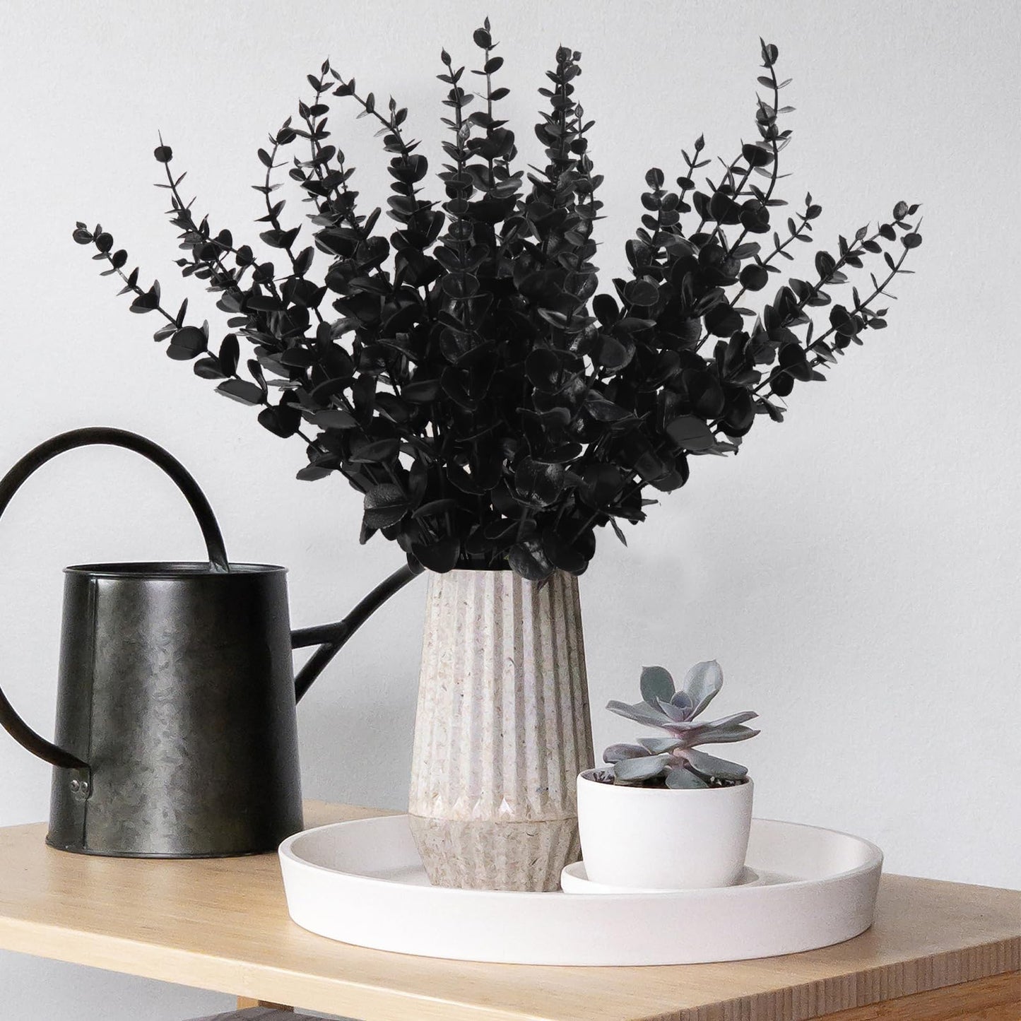 RECUTMS 36Pcs Black Eucalyptus Leaves Stems Artificial Eucalyptuses Leaf Branches for Halloween Picks Autumn Fall Floral Arrangement Wedding Centerpiece Flower Bouquet Home Office Decoration