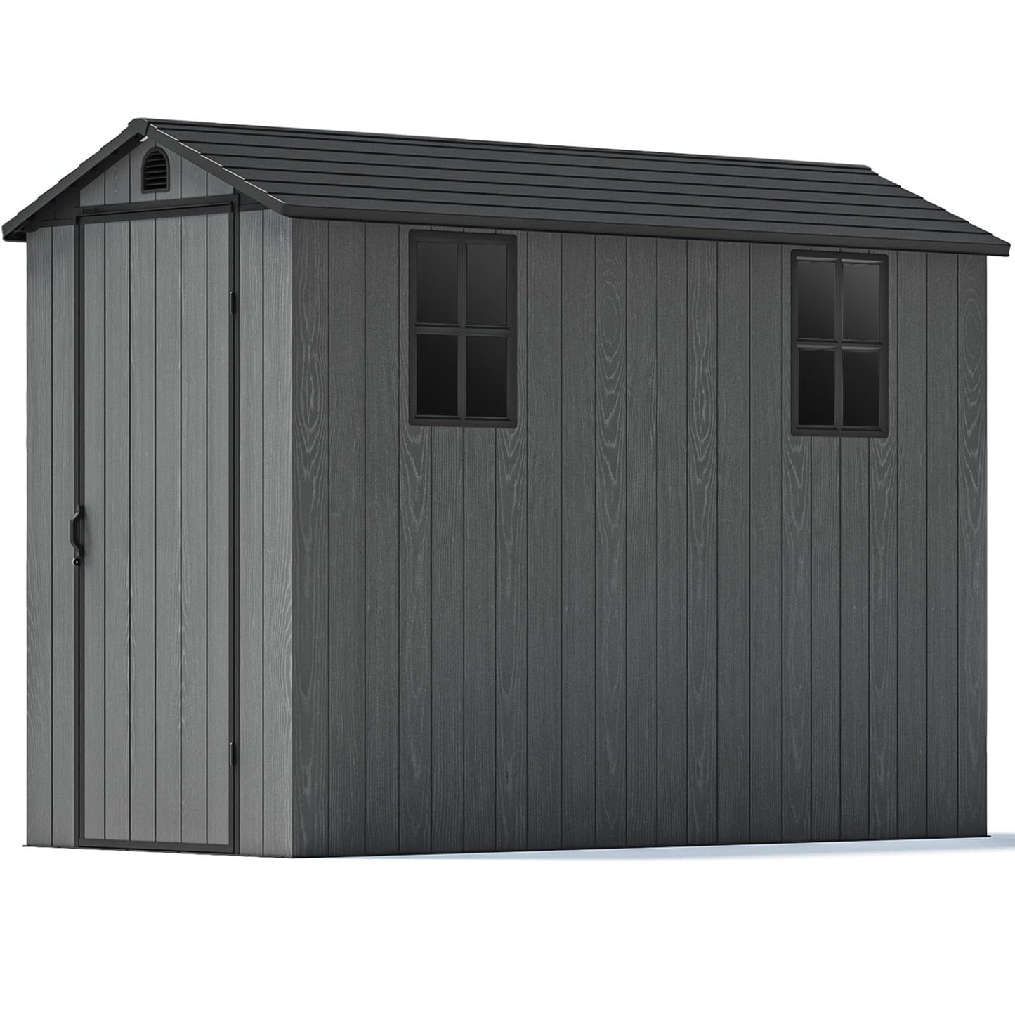 Patiowell 4x8 FT Plastic Outdoor Storage Shed with Floor, Garden Tool Shed with Two Windows and Single Lockable Door for Garden, Backyard, Lawn, Easy to Install, Dark Grey
