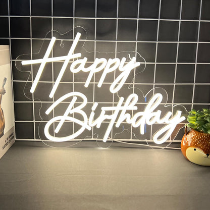 Happy Birthday Neon Sign for Wall Decor, Warm White LED Neon Light Signs, Art Decoration Happy Birthday Neon Light Sign for All Birthday Party Decoration with 2 Pcs Pasters (17×12 Inch)