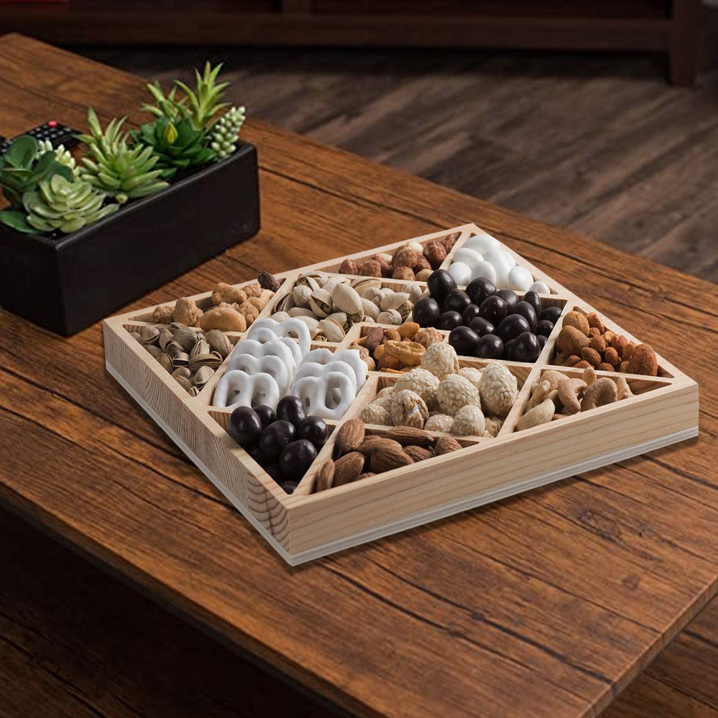 Hammont Square Sectional Wooden Trays - 20 Casepacks - 2 Pieces in Each Pack - 10”x10”x1.13” - Eco Friendly Decorative Wooden Tray for Dry Fruits & Candies | Organic Wooden Tray for Gift & Home Décor