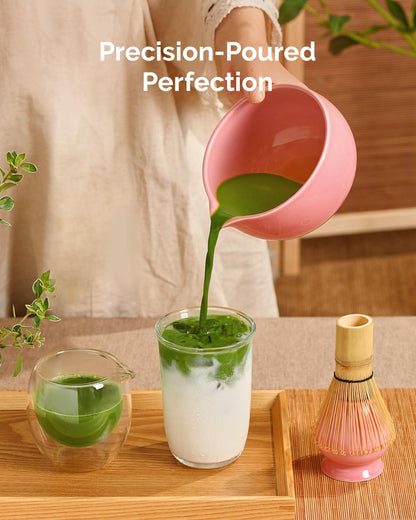 Maestri House Matcha Whisk Set - 7-Pc Complete Kit with Ceramic Bowl, Bamboo Whisk & Accessories | Perfect Gift for Matcha Lovers (Pink)