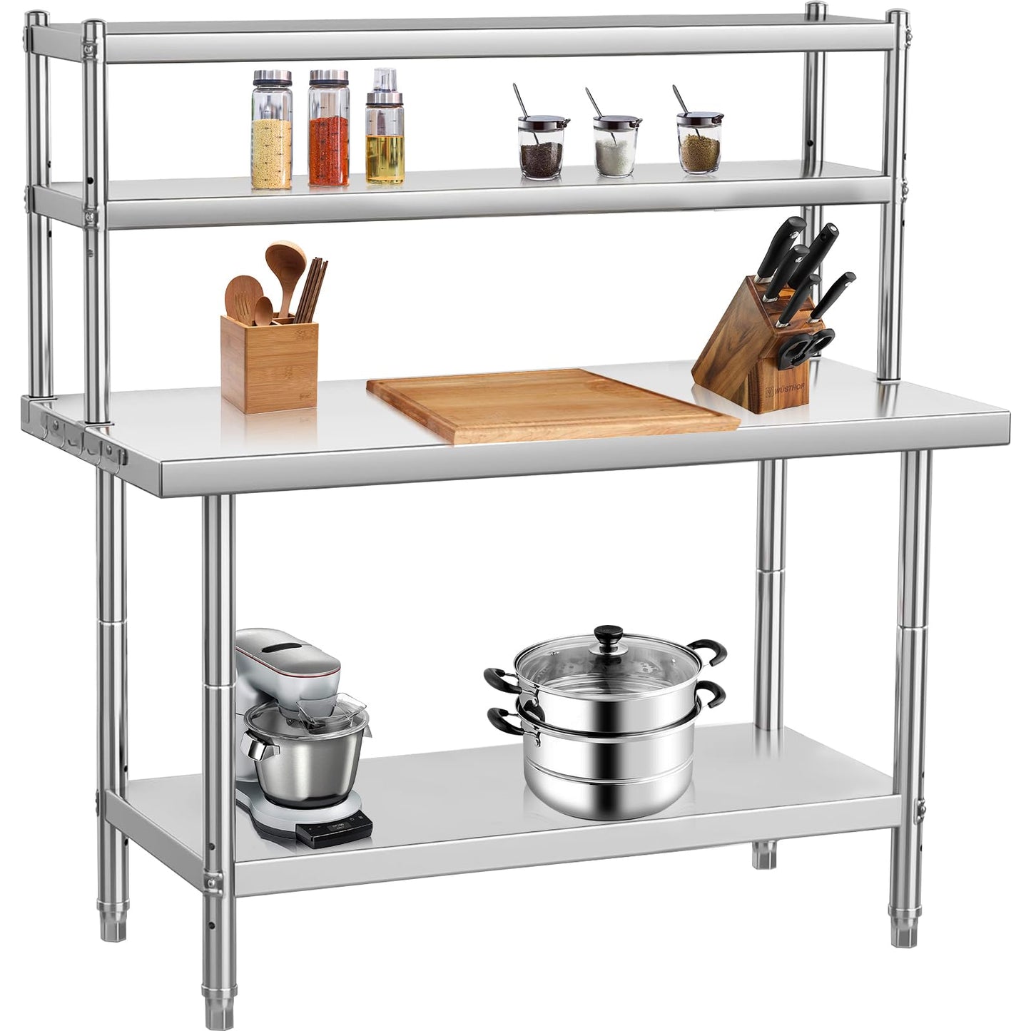 EliteEdge Commercial Stainless Steel Prep Table with Adjustable Shelves and Side Hooks, 36" X 24" Heavy Duty Workstation for Restaurant, Kitchen, or Workshop