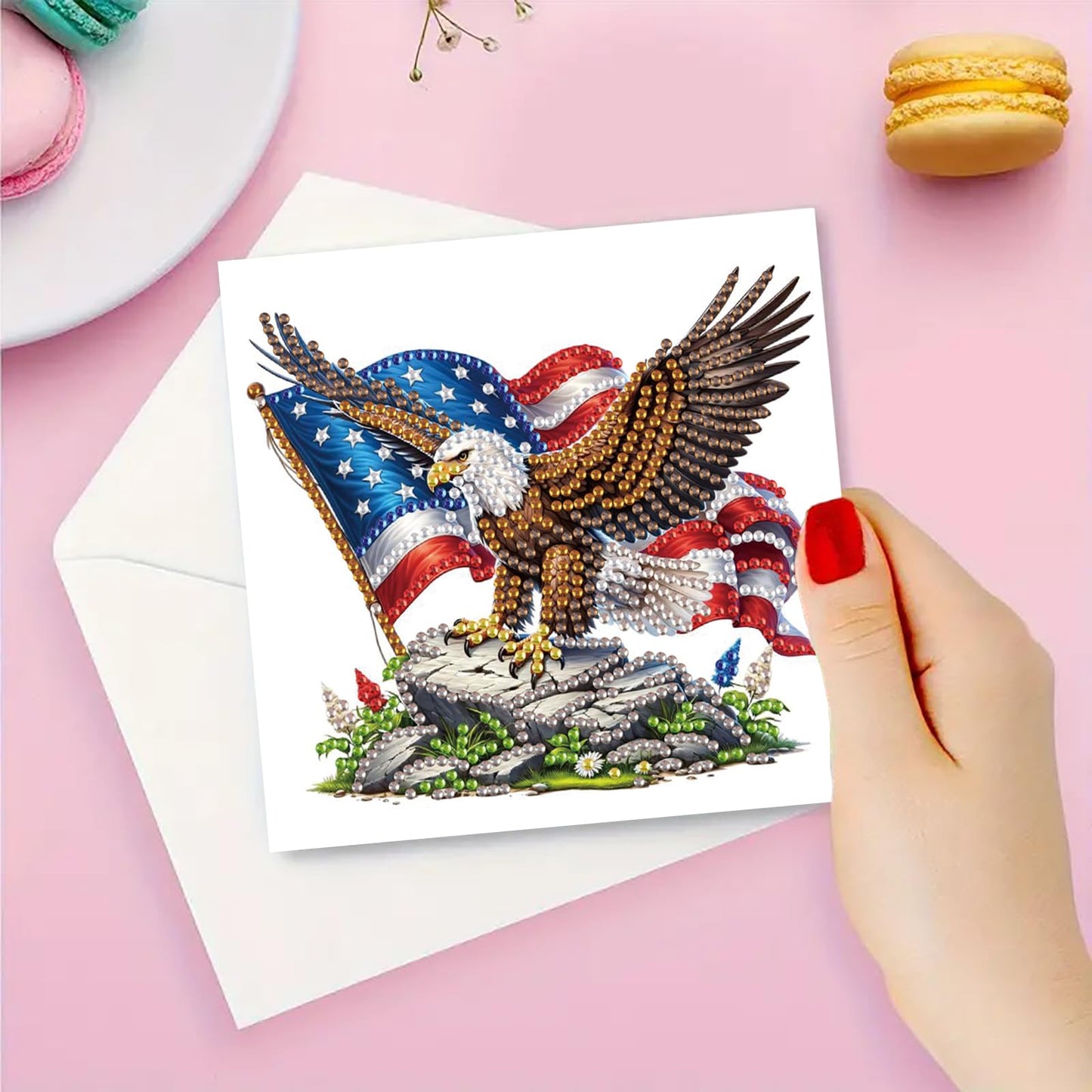 NanBaDa 6-Piece Independence Day Diamond Painting Greeting Card Set - Handmade Holidays and Greetings Craft Cards with Envelopes - Suitable for Casual and Stress Relieving Home Decoration Gifts