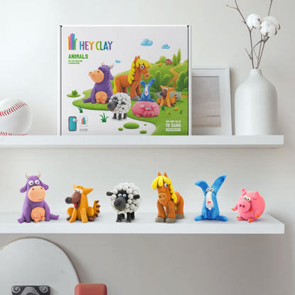 HEY CLAY Animals Set - Colorful Modeling Air Dry Clay for Kids - Air Dry Clay Kit 15 Cans and Sculpting Tools with Fun Interactive Instructions App - Age 3 and up