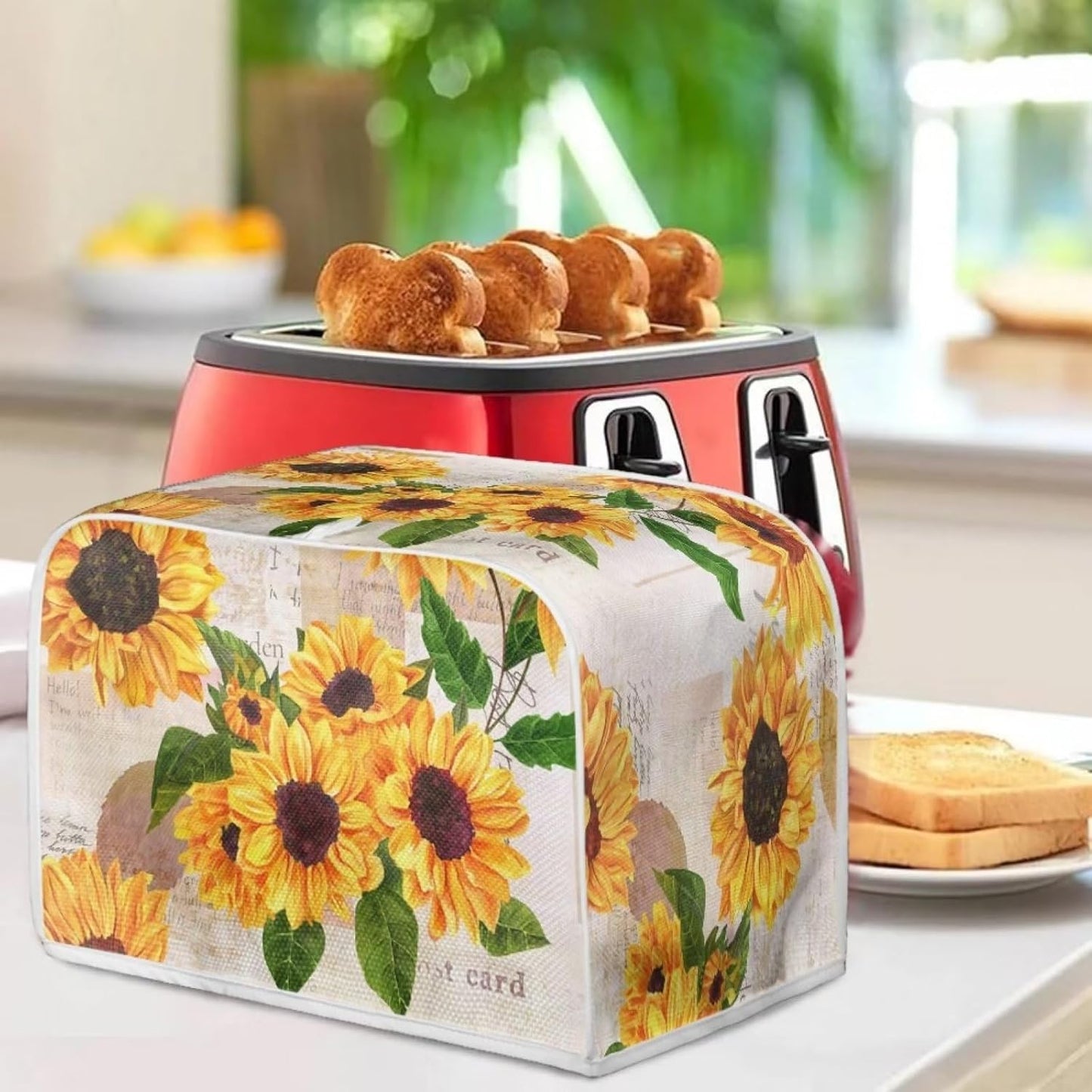 Sunflowers Print Kitchen Appliance Cover, 2 Slice Toaster Flower Accessories, Stain Resistant Coffee Maker Protector