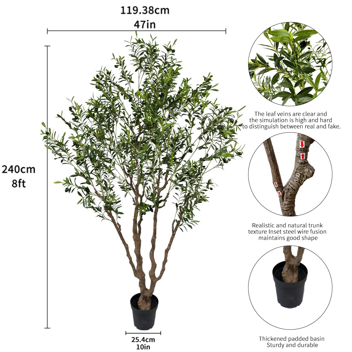 AfanD Artificial Olive Tree Tall,Faux Olive Tree Indoor Artificial Tree for Modern Home Office Living Room Floor Decor Indoor (1, 8ft 1in)