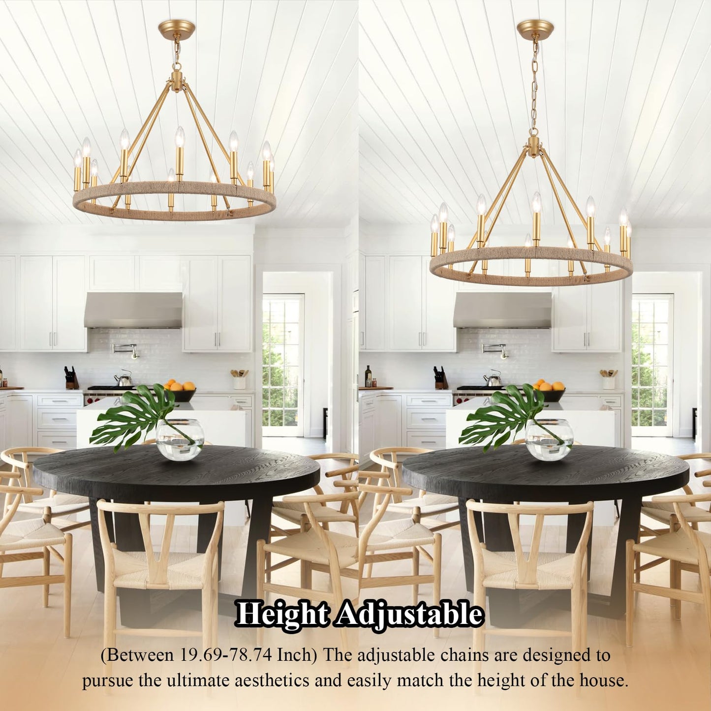 ZJVAIVE 12-Lights Gold Wagon Wheel Chandelier 26.77" Large Gold Farmhouse Chandelier Vintage Circle Light Fixture for Dining Room Kitchen Island Height Ceiling Living Room