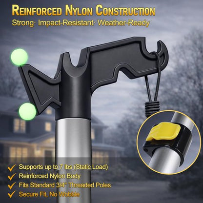 6-24 FT Christmas Light Telescopic Hanger Pole with Utility Hook, Stand Reach 30 Feet Long 3/4 inch Threaded Pole Reaching High Place for Hanging and Installation Lights String, Clothes and Birdfeeder