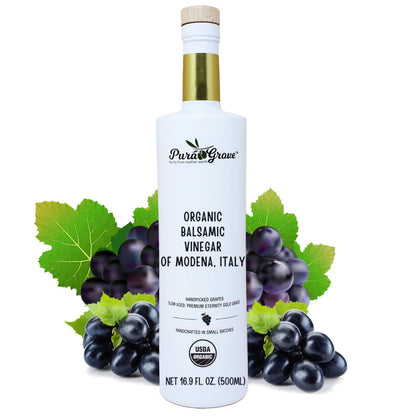 Pura Grove Organic Balsamic Vinegar From Modena Italy - Slow Aged Premium Eternity Gold Grade - Handpicked & Crafted In Small Batches - 16.9 Oz Opaque Glass Bottle