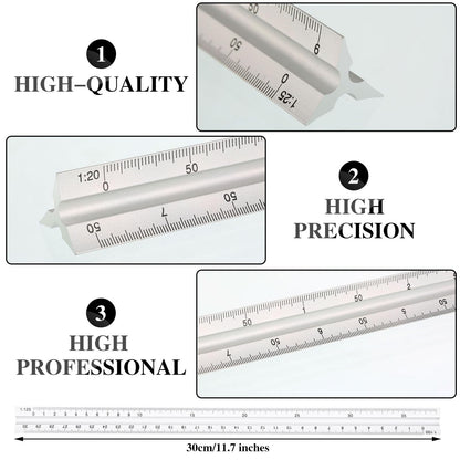 Zonon 10 Pcs Plastic Drawing Template Ruler Geometric Drawing 12 Inch Triangular Aluminum Architect Scale Measuring Templates Building Geometric Kit Plastic Ruler for Drafting (Classic,Clear)