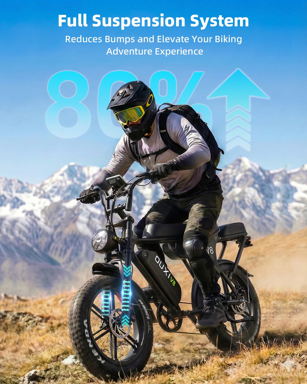 OUXI V8 Max Electric Bike for Adults, Electric Mountain Bike with Dual 48V 15Ah Removable Larger Battery, Peak 1000W Motor Adult Electric Bicycles, 20''x 4.0 Fat Tire E Bike, Hydraulic Brakes