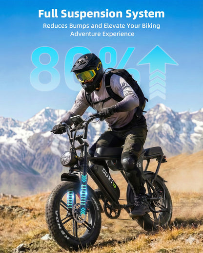 OUXI V8 Max Electric Bike for Adults, Electric Mountain Bike with Dual 48V 15Ah Removable Larger Battery, Peak 1000W Motor Adult Electric Bicycles, 20''x 4.0 Fat Tire E Bike, Hydraulic Brakes