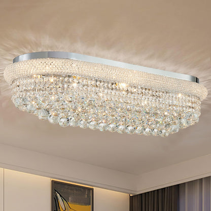 TMAFON Modern Rectangle Ceiling Crystal Chandelier - Length 36 inches Fulsh Mounting Chandeliers, Oval Light Fixtures for Living Dining Room, Bedroom