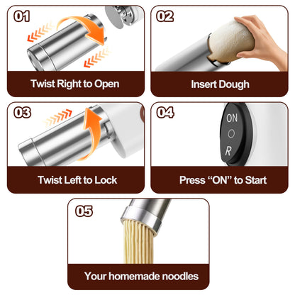 Bestery Electric Pasta Maker Machine 5 in 1 Cordless Handheld Automatic Noodle Maker for Homemade Spaghetti Making Tool Durable and Compact DIY Pasta Press in the Kitchen White