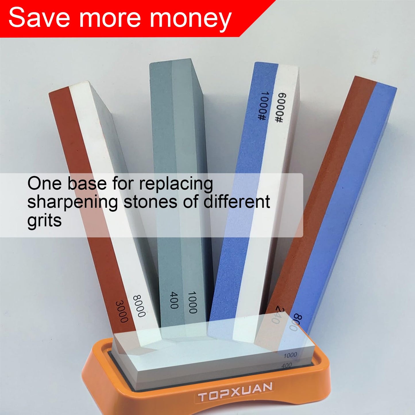 Topxuan Knife Sharpening Stone Sided 400/1000 Grit sharpener Waterstone,Professional Kitchen Whetstone with Orange Plastic Base, Non-slip Rubber and Angle Guide