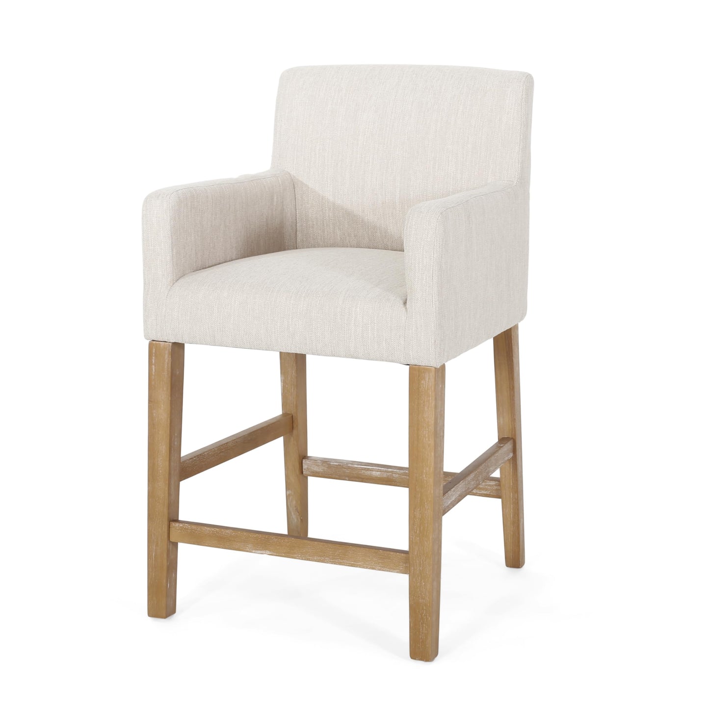 Merax 26" Fabric Upholstered Wood Counter Stools with Backrest and Armrests,Set of 2,Classic Barstools