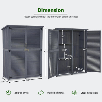 MCombo Outdoor Storage Cabinet, Wooden Storage Shed with Latch, Outside Garden Tool Shed with 2 Doors for Patio Yard Lawn, 1900 (Grey, Large)
