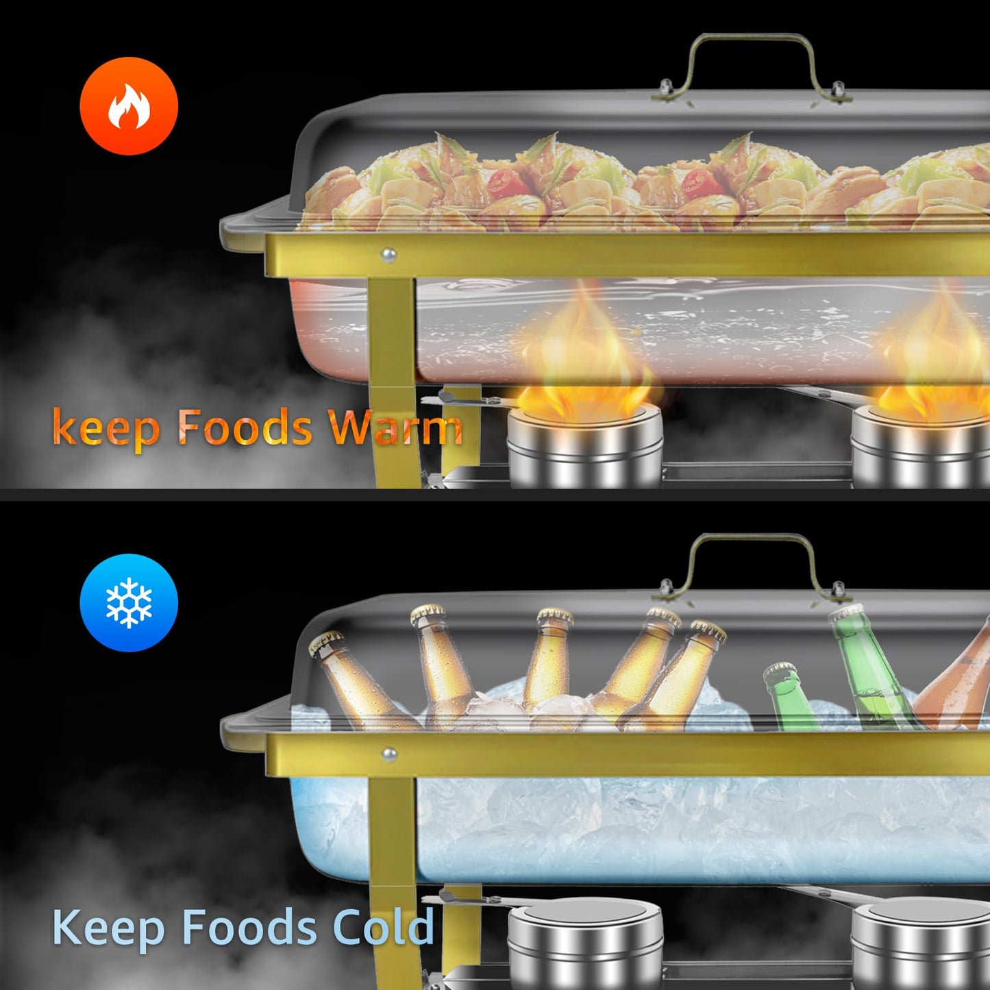 Jacgood Chafing Dishes for Buffet, 4 Pack 8QT Chafers and Buffet Warmers Sets for Parties, Catering, Weddings, Christmas, Events Serving, Gold