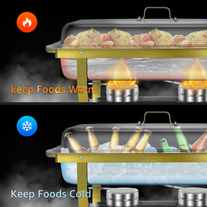 Jacgood Chafing Dishes for Buffet, 4 Pack 8QT Chafers and Buffet Warmers Sets for Parties, Catering, Weddings, Christmas, Events Serving, Gold