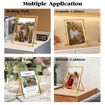 xinkerco 8X10 Gold Floating Picture Frame, Tabletop Metal Tempered Glass Picture Frames for Picture 7x9, 6x8, 5x7, Gift for Birthday, Festival, Wedding, Home or Office Decor (gold, 5x7, Vertical)