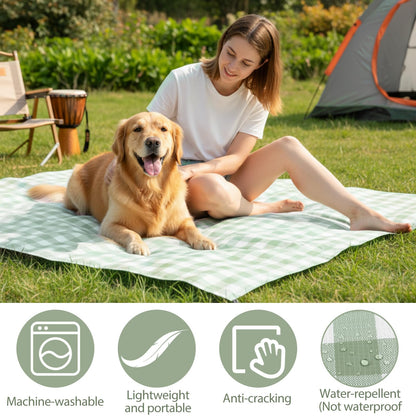 HunnmingRe Green Gingham Pocket Picnic Blanket with Storage Bag 55 x 60inch Packable Sandproof Waterproof Beach Mat Compact Washable Picnic Mat for Outdoor Hiking Camping Travel Outdoors