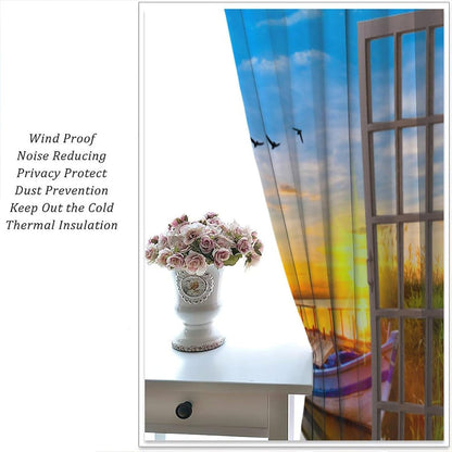 Lakeside Landscape Curtains, Rustic 3D Scenery Prints Window Treatments Drapes for Bedroom Living Room 42x45in