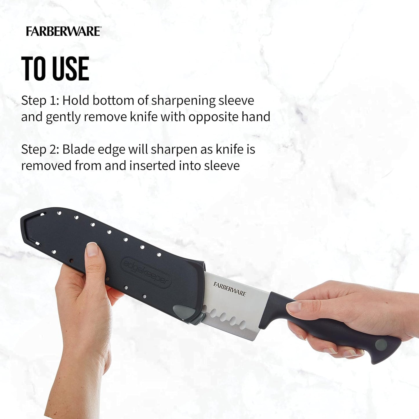 Farberware Edgekeeper 7-Inch Santoku Knife, High Carbon-Stainless Steel Kitchen Knife with Self-Sharpening Blade Cover,