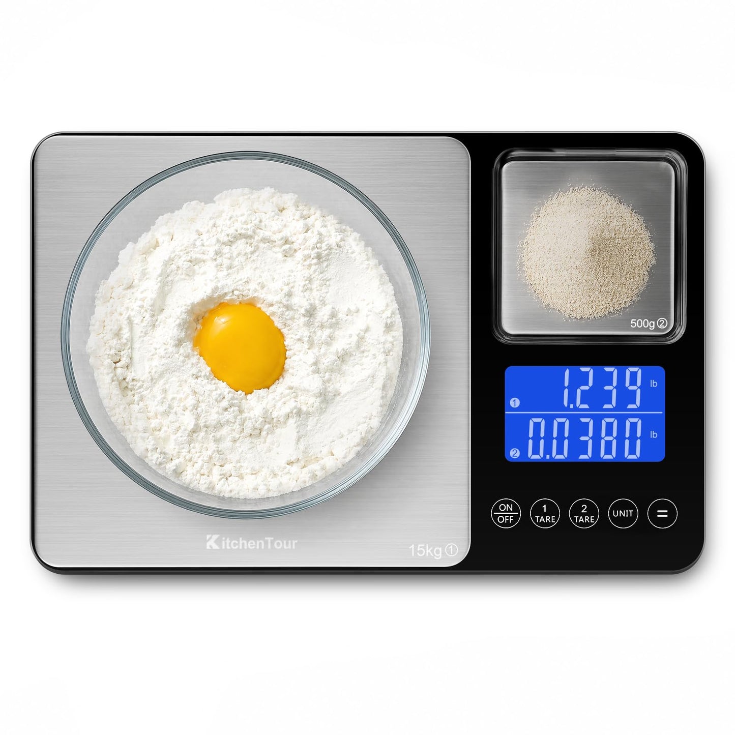 KitchenTour Dual Platform Food Scale, 0.001oz/33lb Precision Smart Kitchen Scales Digital Weight Grams and Ounces for Home Cooking Baking Meal Prep Sourdough Bread, Stainless Steel