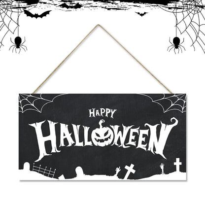 GLLBTPT Halloween Wood Hanging Sign Happy Halloween Decor Sign Spiderweb Sign for Front Door Halloween Decorations Outdoor, Halloween Party Decorations