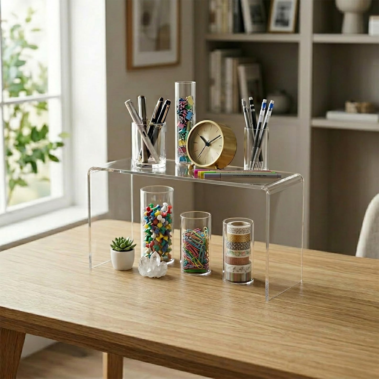 ENIPEDITA 6 Pcs Large Clear Acrylic Riser, Jewelry Stand Retail Desktop Display Stand, 13 x 4.5 x 6 Inches Acrylic Shelf Riser for Cupcake, Organize, Collectibles, Display, Decor