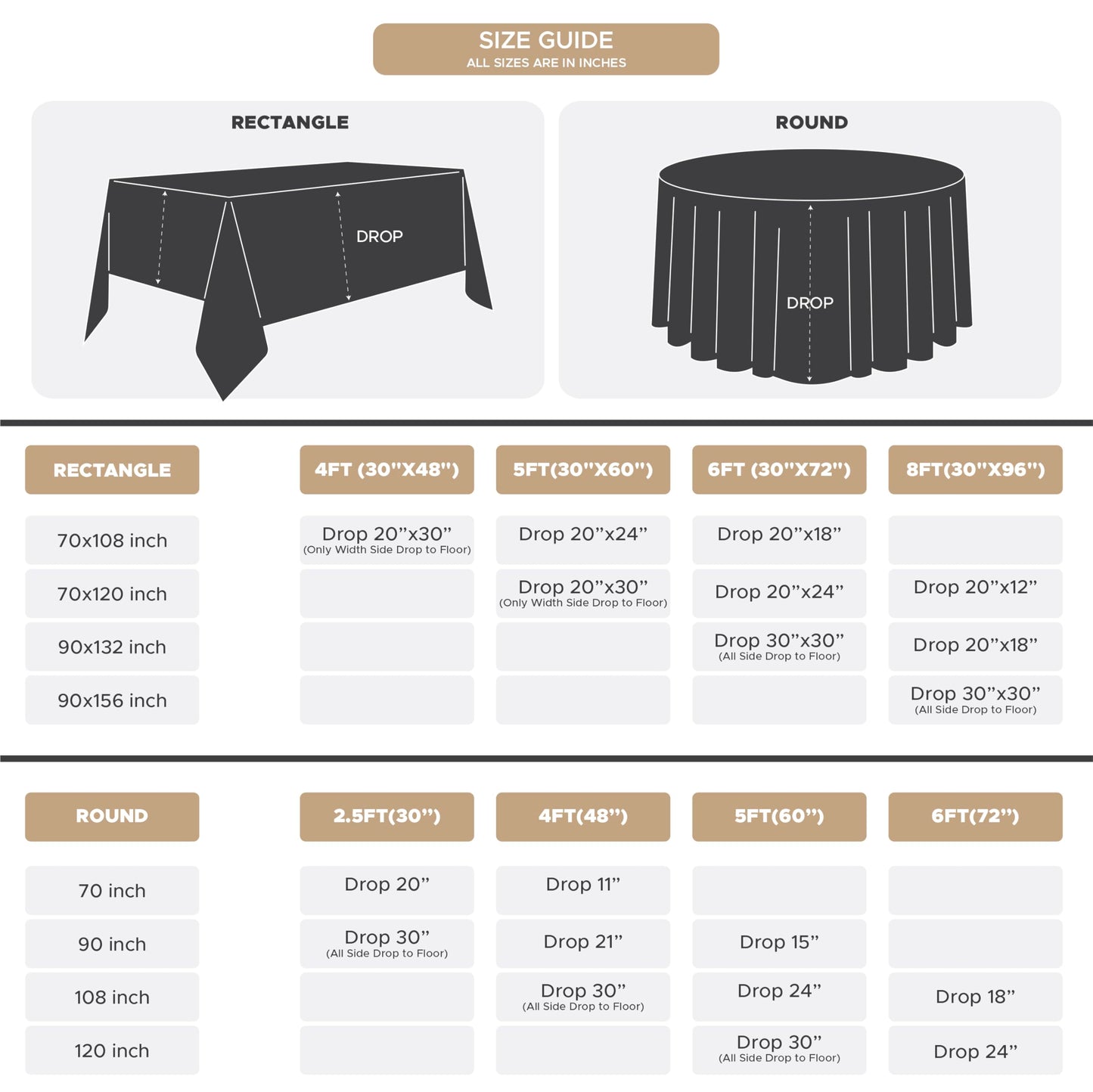 Fitable 6 Pack Gold Round Tablecloths - 90 Inches Round - Wrinkle and Stain Resistant Fabric Table Clothes, Washable Polyester Table Covers for Wedding Party Banquet Formal Events Fall Thanksgiving