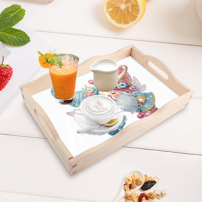 DIY Diamond Art Tray with Handle Diamond Art Painting Plate Creative Design Handmade Wooden Tray Mosaic Making Kits by Number Kits Diamond Art for Coffee Living Room Home Organizer (Nice Kiss)