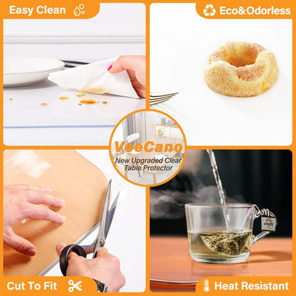 VeeCano 48X48 Inch 1.5mm Clear Plastic Table Cover Protector Dining Room Tablecloth Clear Table Pad Heat Resistant