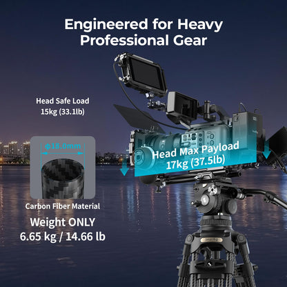 SMALLRIG 79''/200.5cm Heavy-Duty Carbon Fiber Video Tripod, 7-Step Counterbalance Head, Snap-on Quick-Release Plate for DJI & MFT 501, Max Load 17kg/37lb, Professional Video Shooting - FSD18-5578