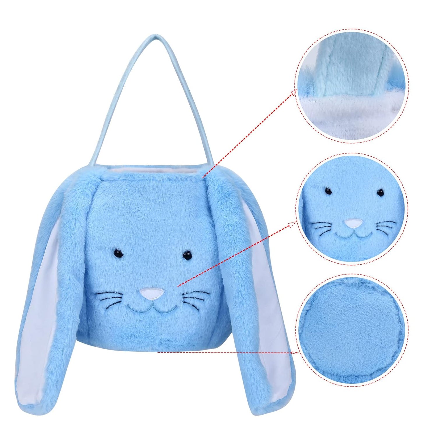 XinblueCo Plush Easter Bunny Basket - Personalized Egg Hunting Easter Bags with Long Plush Ear, Bunny Tote Bags for