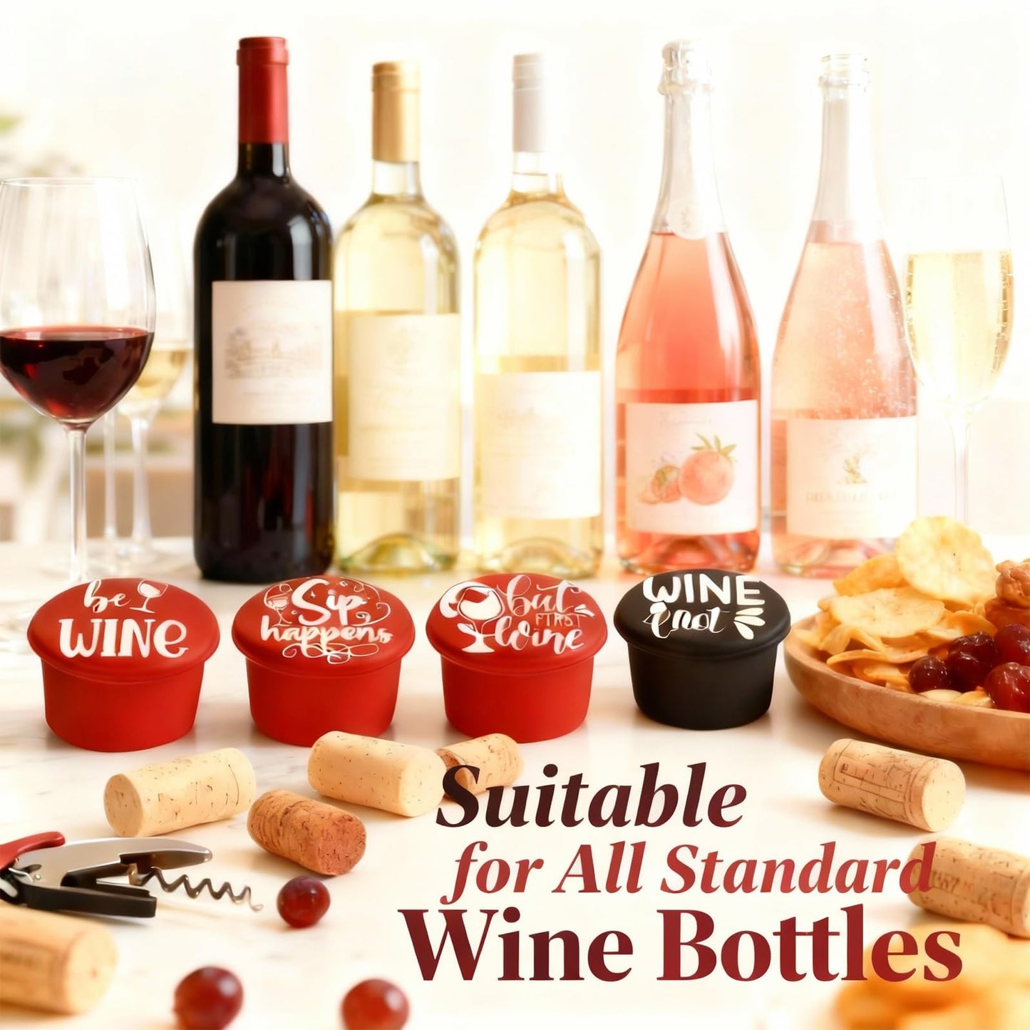 8 Pack Funny Wine Stoppers - Wine Gifts for Wine Lovers, Airtight Food-Grade Silicone Bottle Stoppers to Keep Wine Fresh, Novelty Christmas Gifts for Men, Women, Mom, Wife