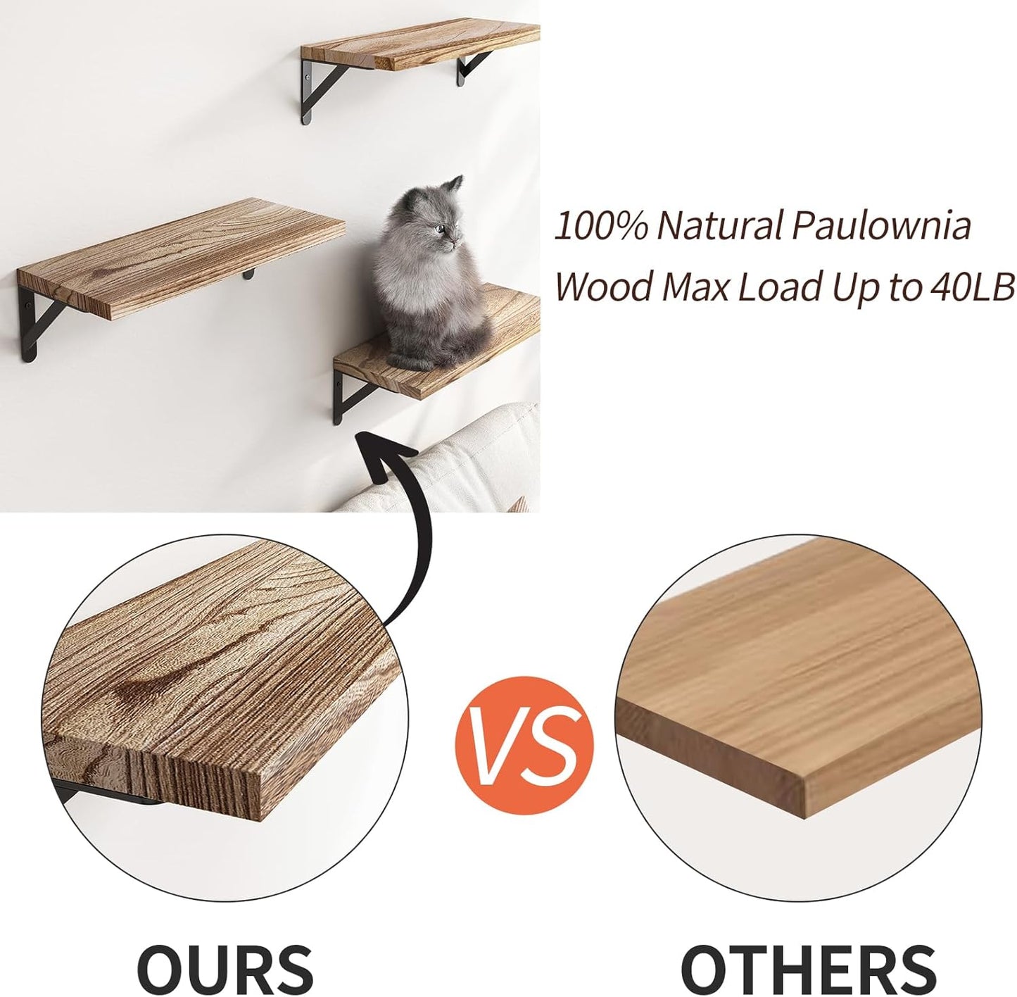 YGEOMER Floating Shelves for Wall, Light Carbonized Brown Wall Mounted Wood Shelf for Home Decor, Set of 4