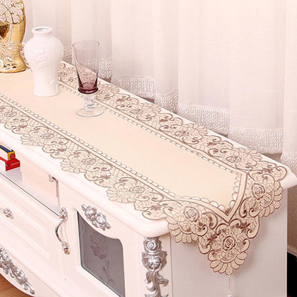 15" 69" X Vintage Flower Embroidered Table Runner, Classic Polyester Lace Cream Floral Dresser Scarves Party Dining