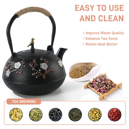 Cast Iron Teapot SECHUDO Teapot for Stovetop Safe Coated with Enameled Interior,Japanese Beautiful Tea Kettle with Stainless Steel Infuser for Loose Tea (40.6oz/1200ml)